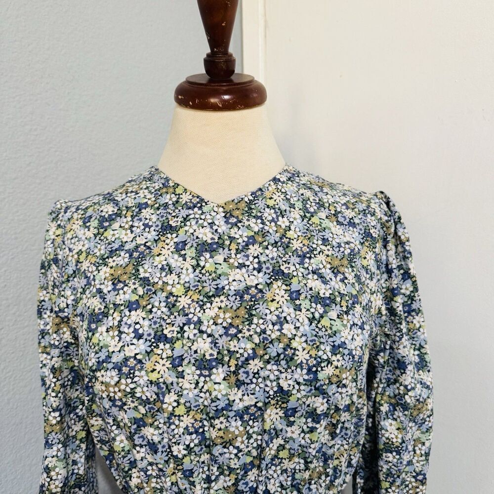 Epik Floral Cottagecore Maxi Boho Tiered Zippered Retro Dress Size M High Neck View 2
